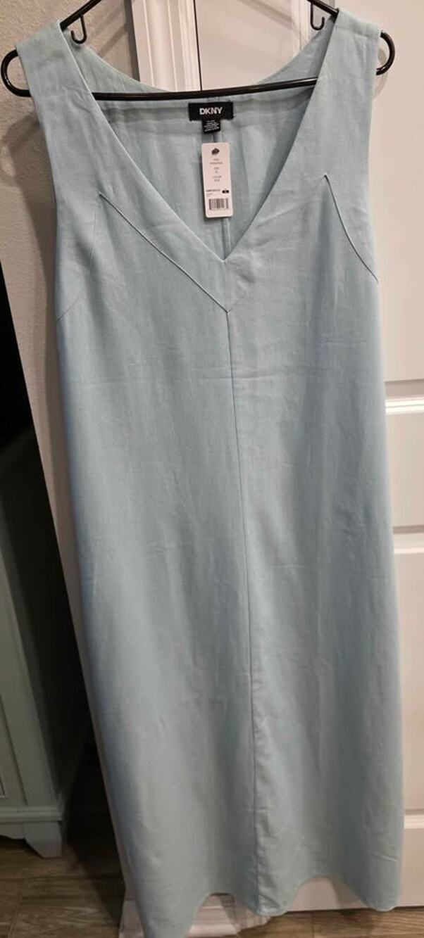 NWT DKNY Linen Blend Light Blue Sleeveless Midi Dress - Size XL